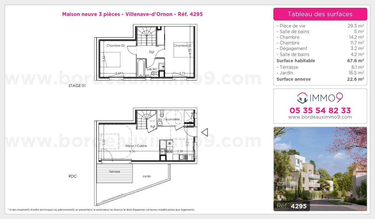 Plan et surfaces, Programme neuf Villenave-d'Ornon Référence n° 4295