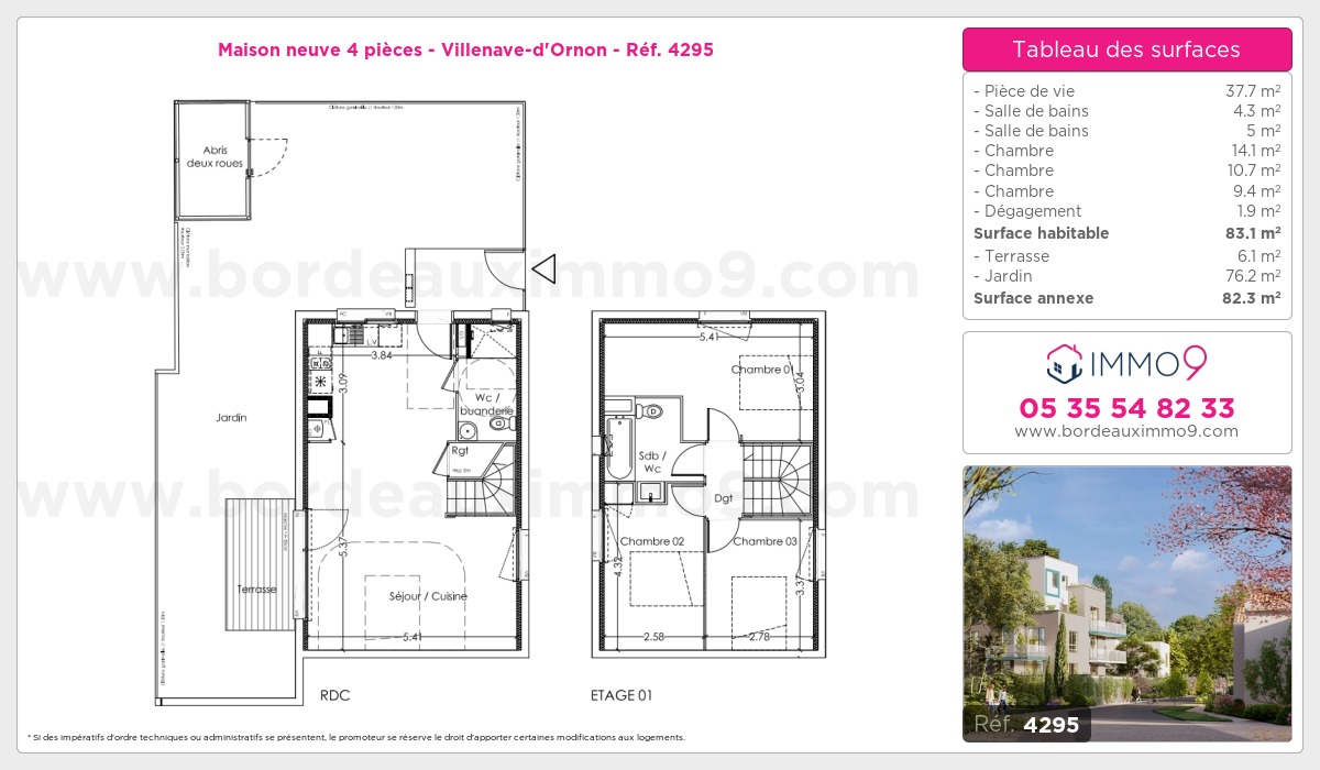 Plan et surfaces, Programme neuf Villenave-d'Ornon Référence n° 4295