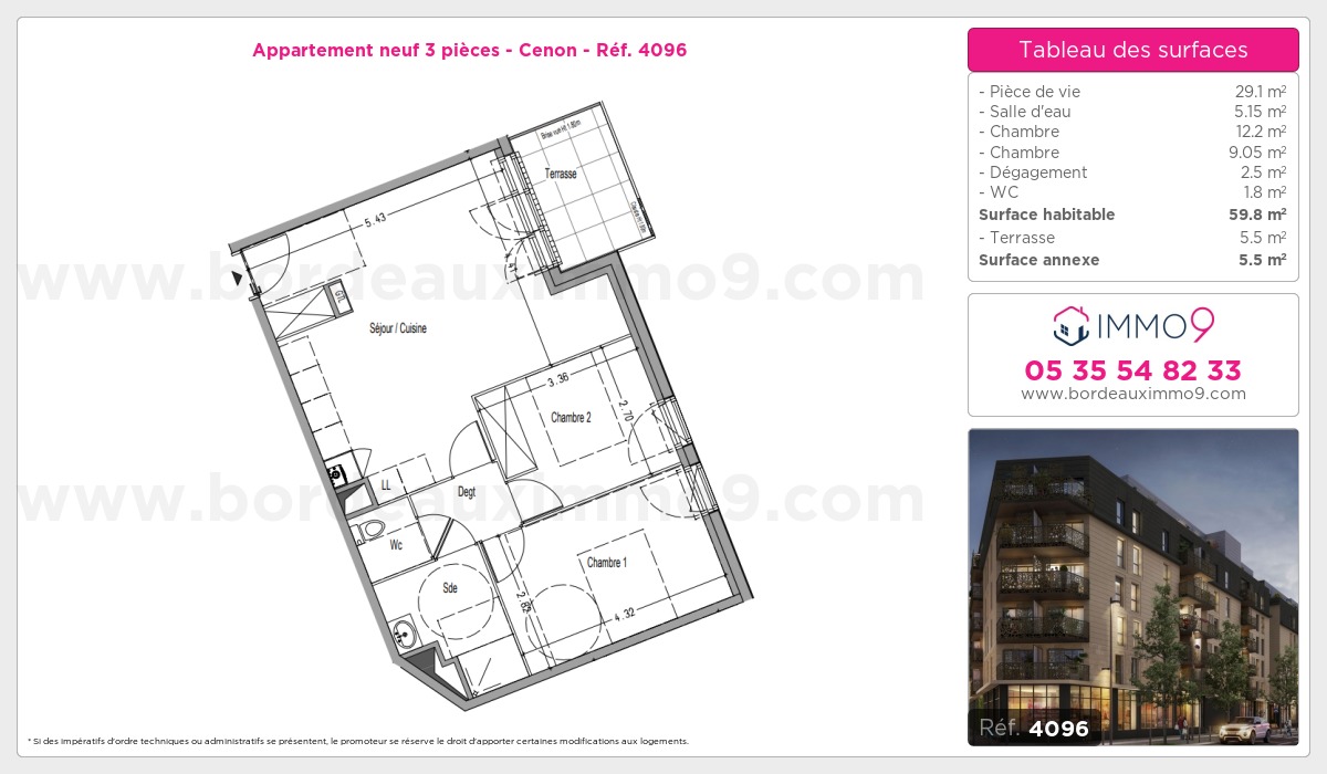 Plan et surfaces, Programme neuf Cenon Référence n° 4096