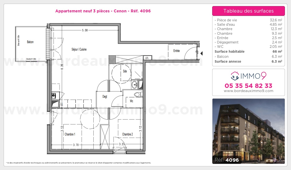 Plan et surfaces, Programme neuf Cenon Référence n° 4096