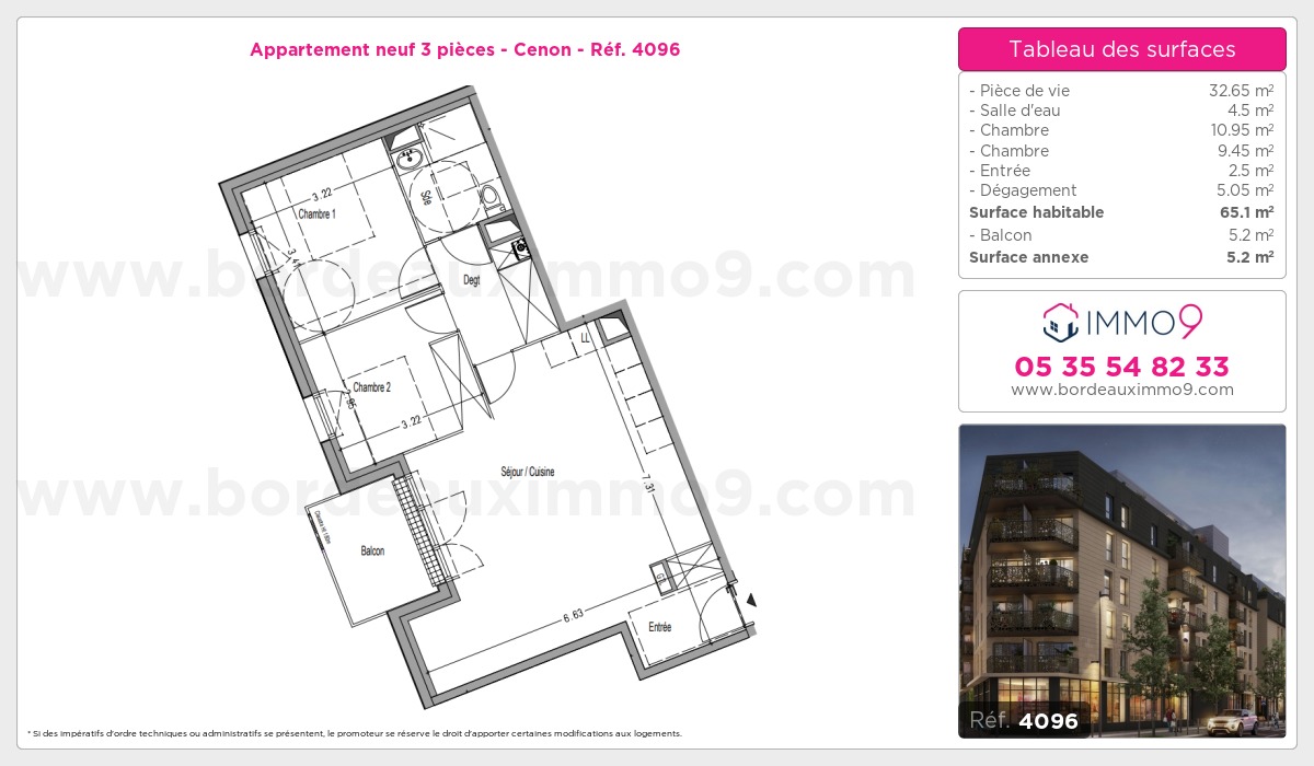 Plan et surfaces, Programme neuf Cenon Référence n° 4096
