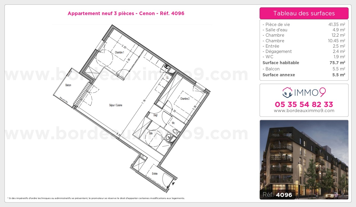 Plan et surfaces, Programme neuf Cenon Référence n° 4096