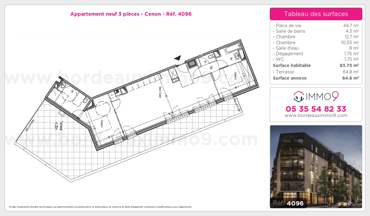 Plan et surfaces, Programme neuf Cenon Référence n° 4096