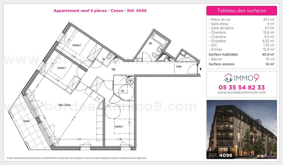 Plan et surfaces, Programme neuf Cenon Référence n° 4096