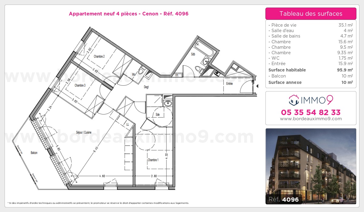 Plan et surfaces, Programme neuf Cenon Référence n° 4096