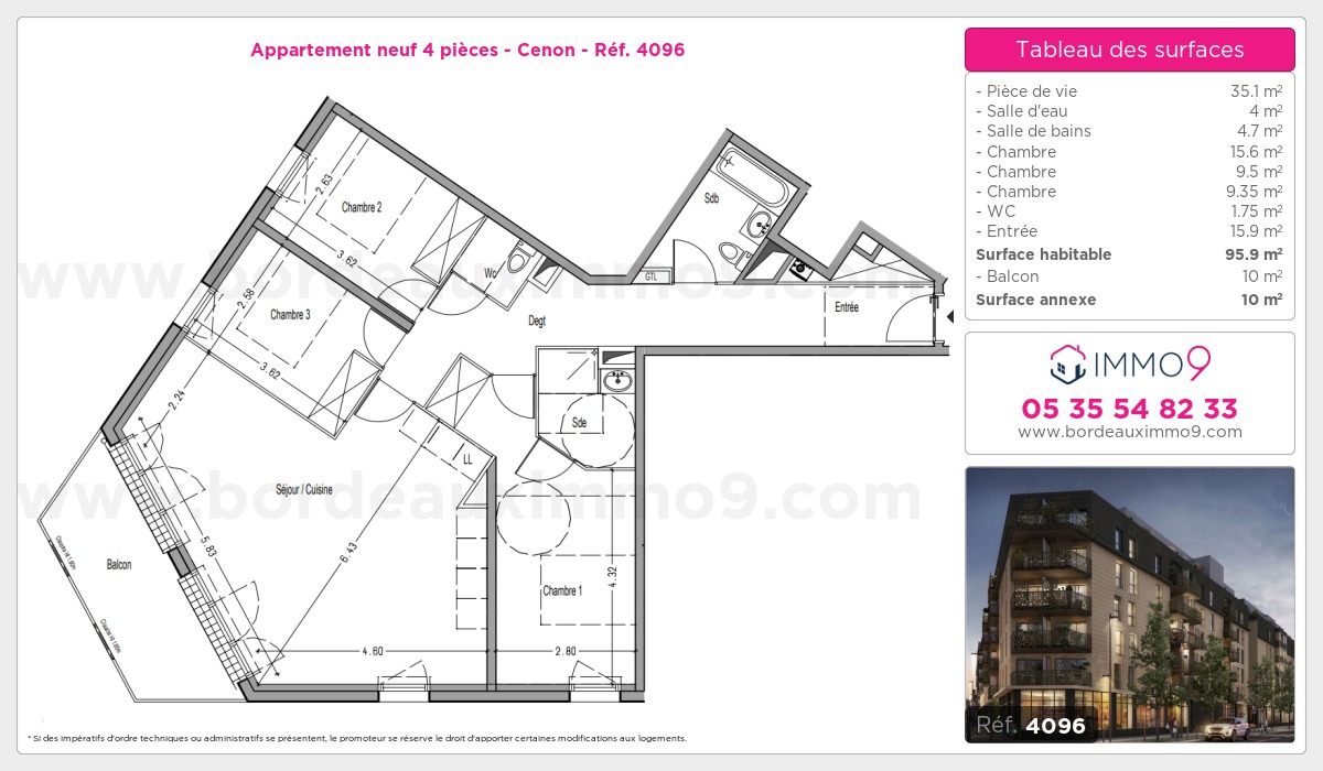 Plan et surfaces, Programme neuf Cenon Référence n° 4096