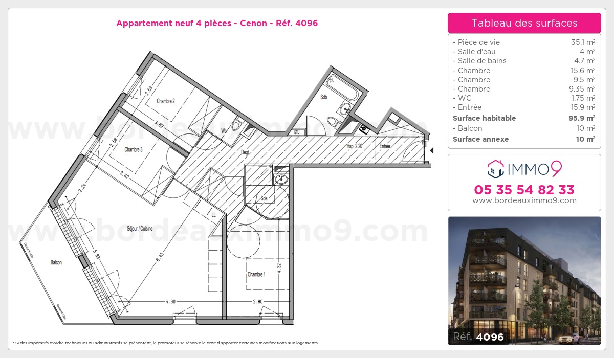 Plan et surfaces, Programme neuf Cenon Référence n° 4096