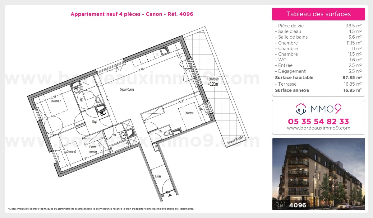Plan et surfaces, Programme neuf Cenon Référence n° 4096