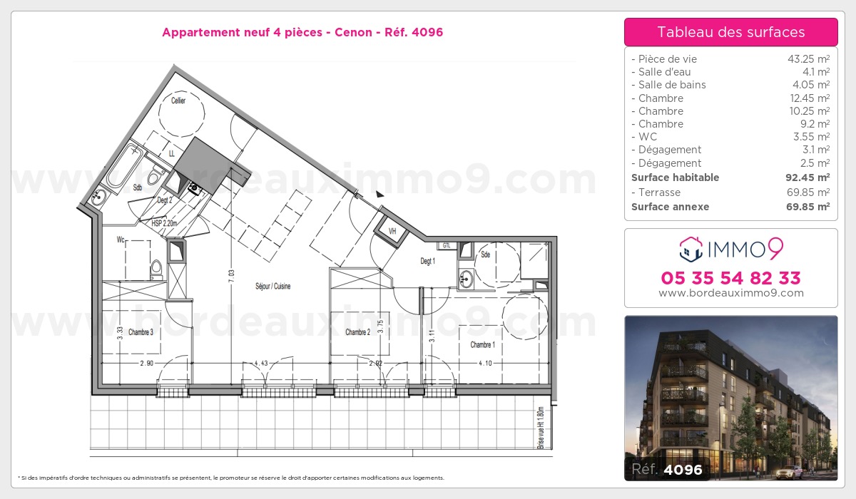 Plan et surfaces, Programme neuf Cenon Référence n° 4096