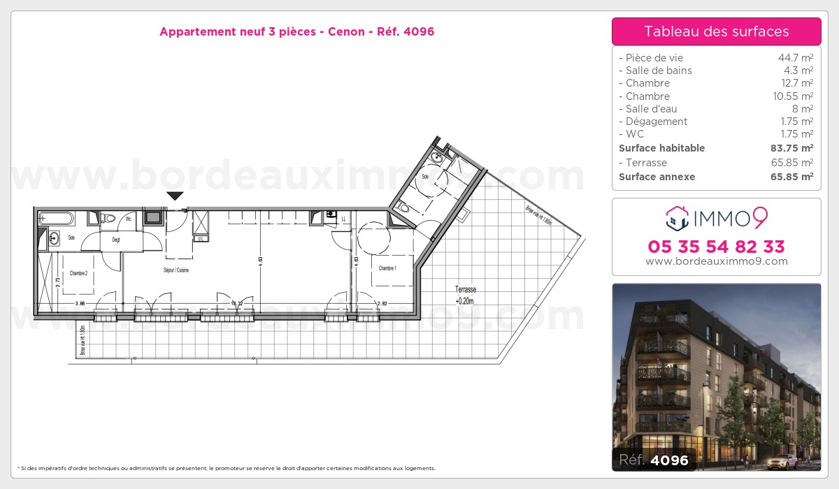 Plan et surfaces, Programme neuf Cenon Référence n° 4096