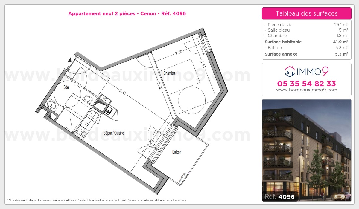 Plan et surfaces, Programme neuf Cenon Référence n° 4096