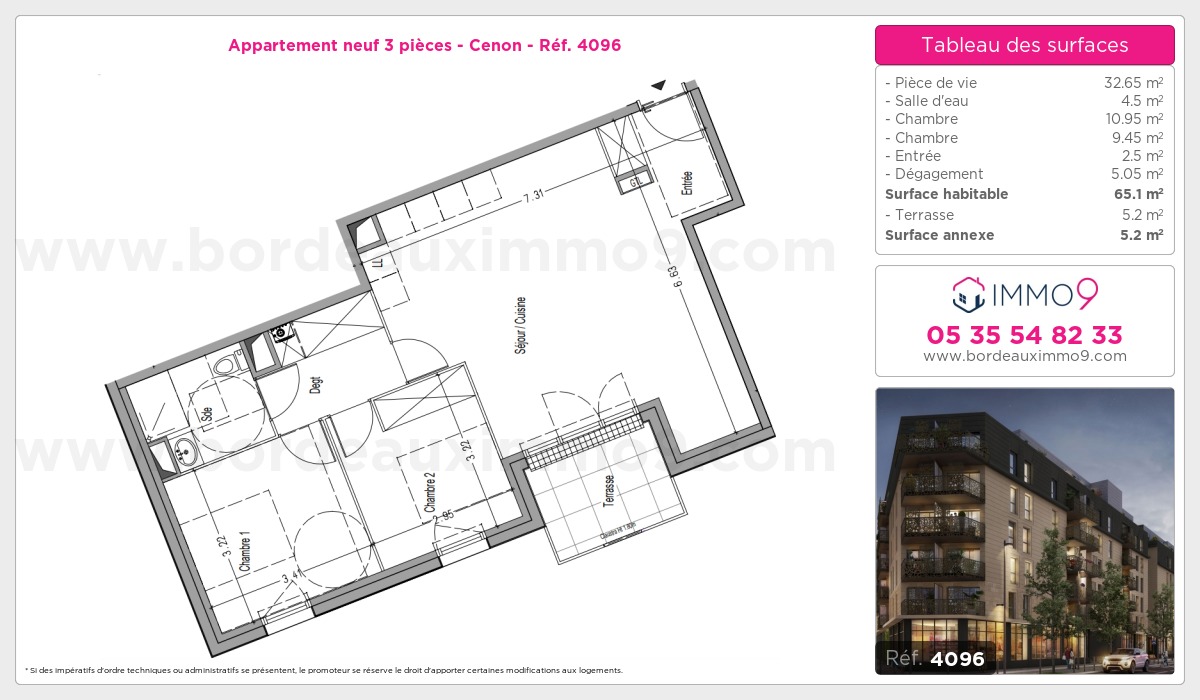 Plan et surfaces, Programme neuf Cenon Référence n° 4096