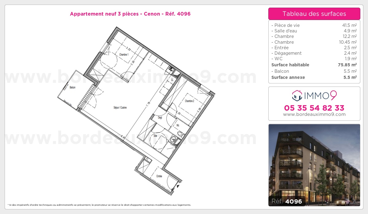 Plan et surfaces, Programme neuf Cenon Référence n° 4096