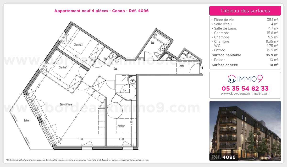 Plan et surfaces, Programme neuf Cenon Référence n° 4096