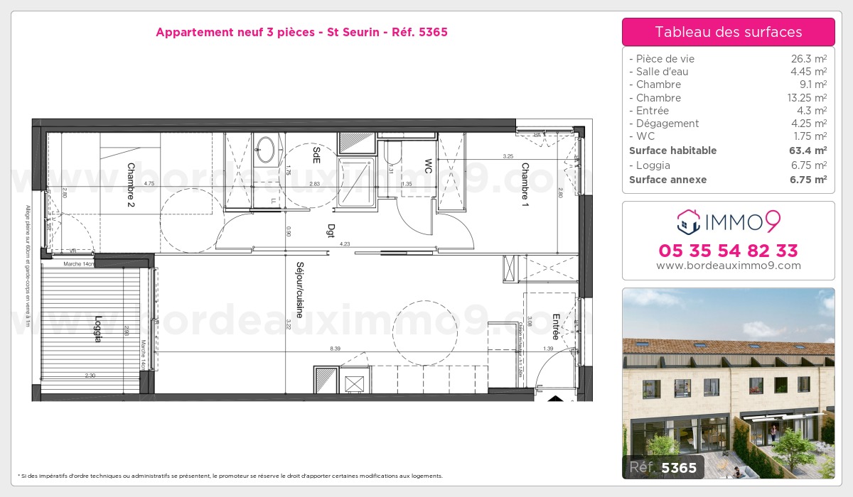 Plan et surfaces, Programme neuf Bordeaux : St Seurin Référence n° 5365