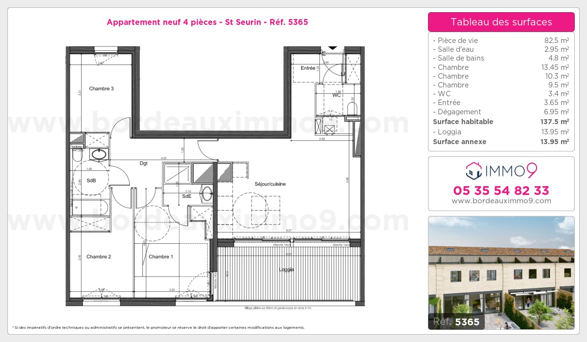 Plan et surfaces, Programme neuf Bordeaux : St Seurin Référence n° 5365