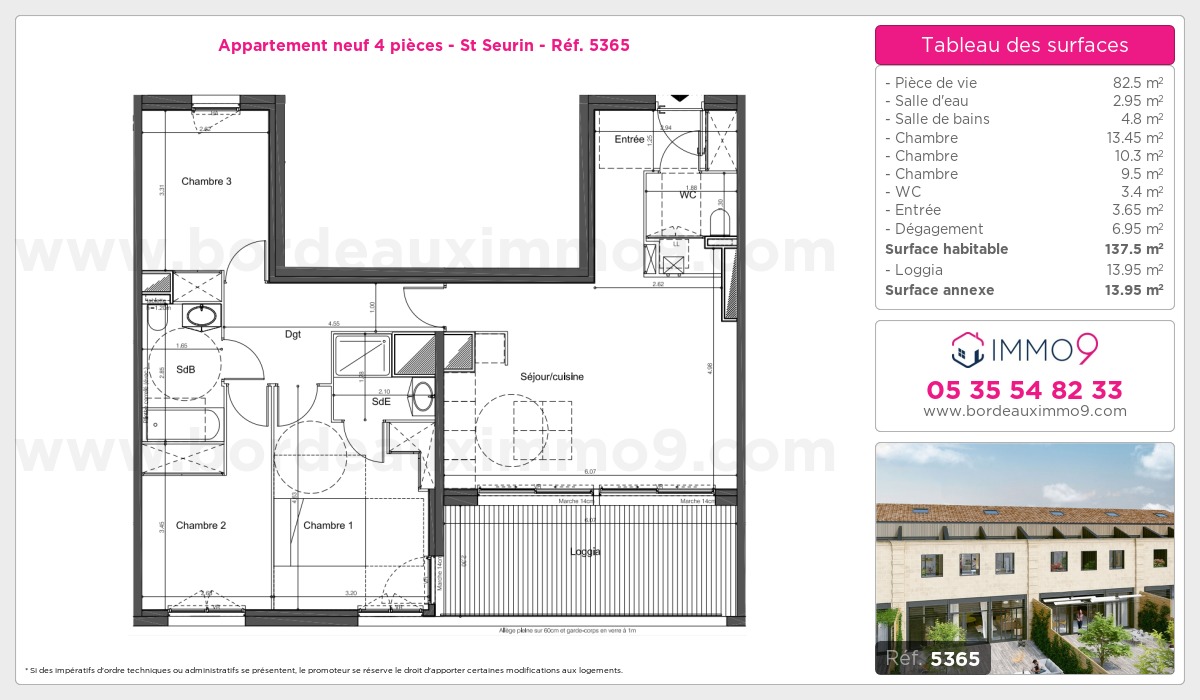Plan et surfaces, Programme neuf Bordeaux : St Seurin Référence n° 5365