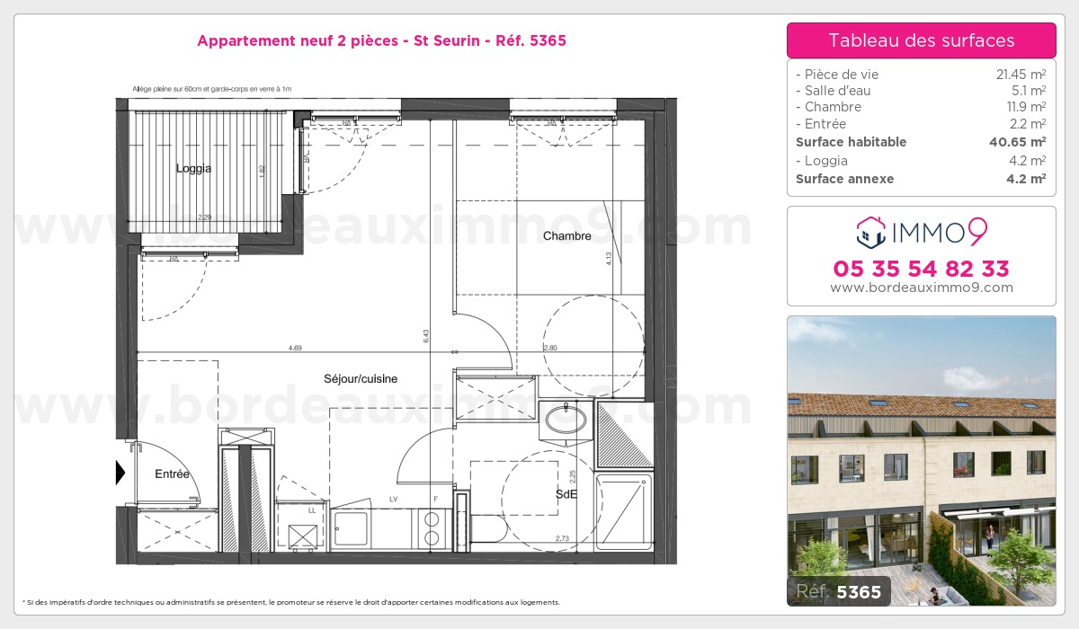 Plan et surfaces, Programme neuf Bordeaux : St Seurin Référence n° 5365