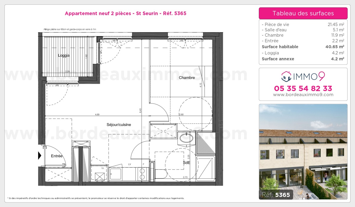 Plan et surfaces, Programme neuf Bordeaux : St Seurin Référence n° 5365
