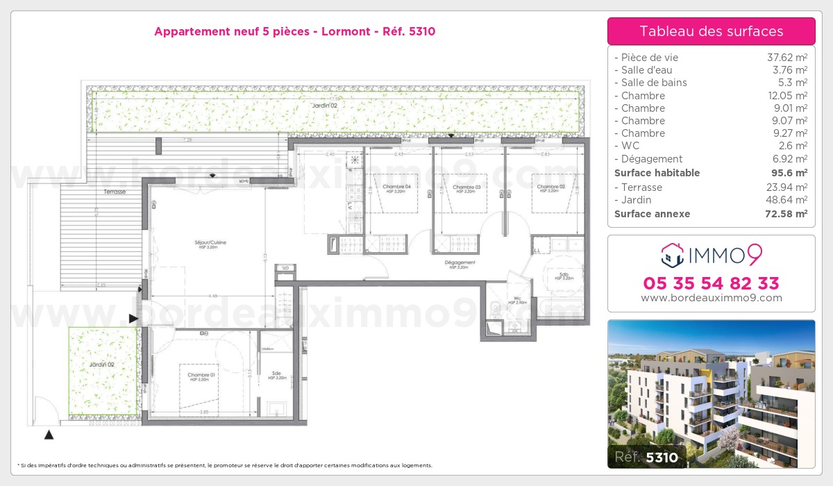 Plan et surfaces, Programme neuf Lormont Référence n° 5310