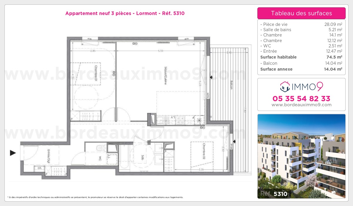 Plan et surfaces, Programme neuf Lormont Référence n° 5310