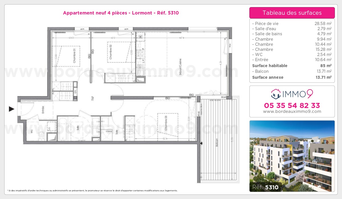 Plan et surfaces, Programme neuf Lormont Référence n° 5310