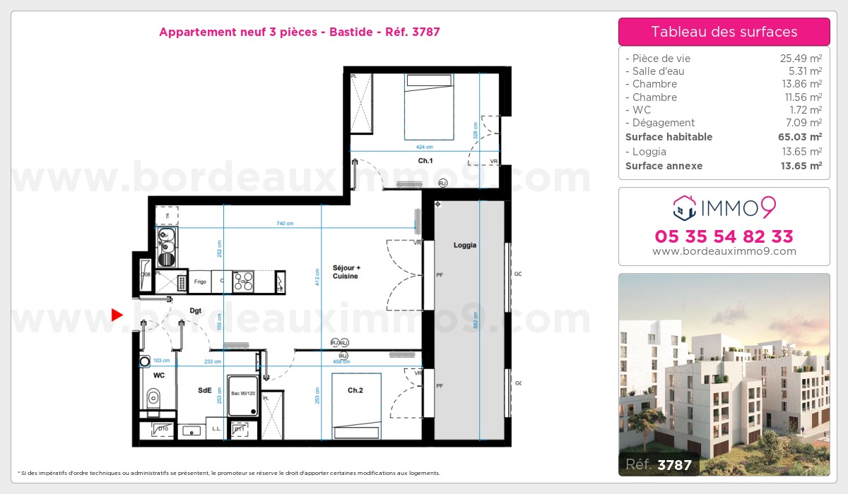 Plan et surfaces, Programme neuf Bordeaux : Bastide Référence n° 3787