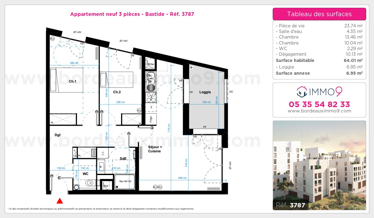 Plan et surfaces, Programme neuf Bordeaux : Bastide Référence n° 3787