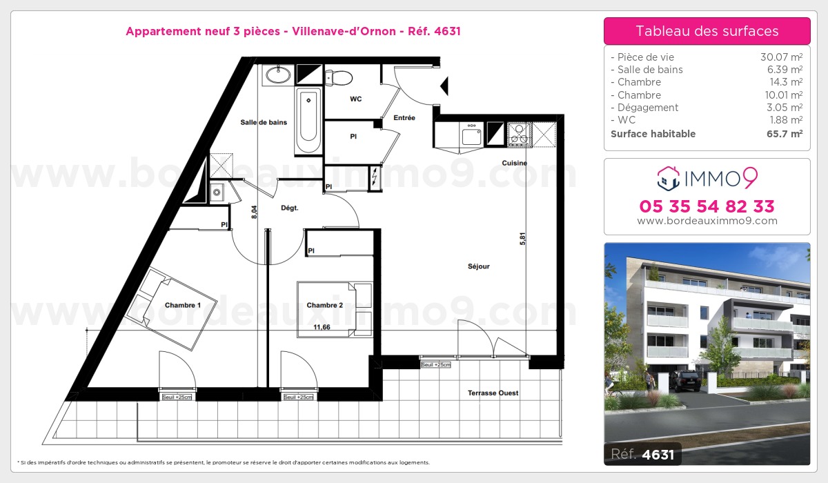 Plan et surfaces, Programme neuf Villenave-d'Ornon Référence n° 4631