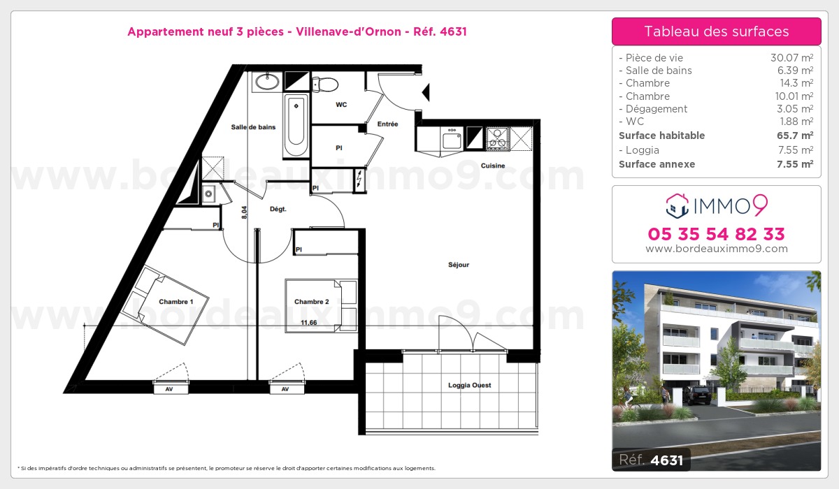 Plan et surfaces, Programme neuf Villenave-d'Ornon Référence n° 4631