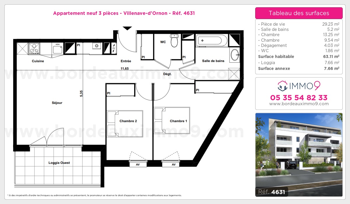 Plan et surfaces, Programme neuf Villenave-d'Ornon Référence n° 4631
