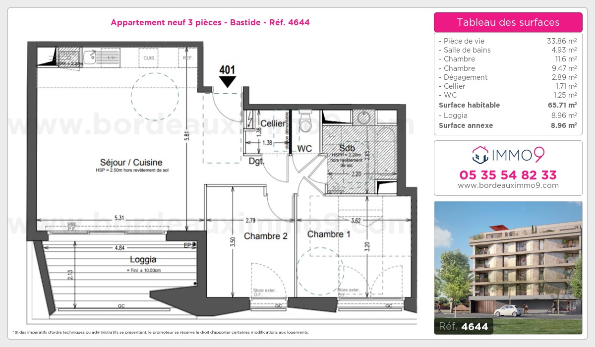 Plan et surfaces, Programme neuf Bordeaux : Bastide Référence n° 4644