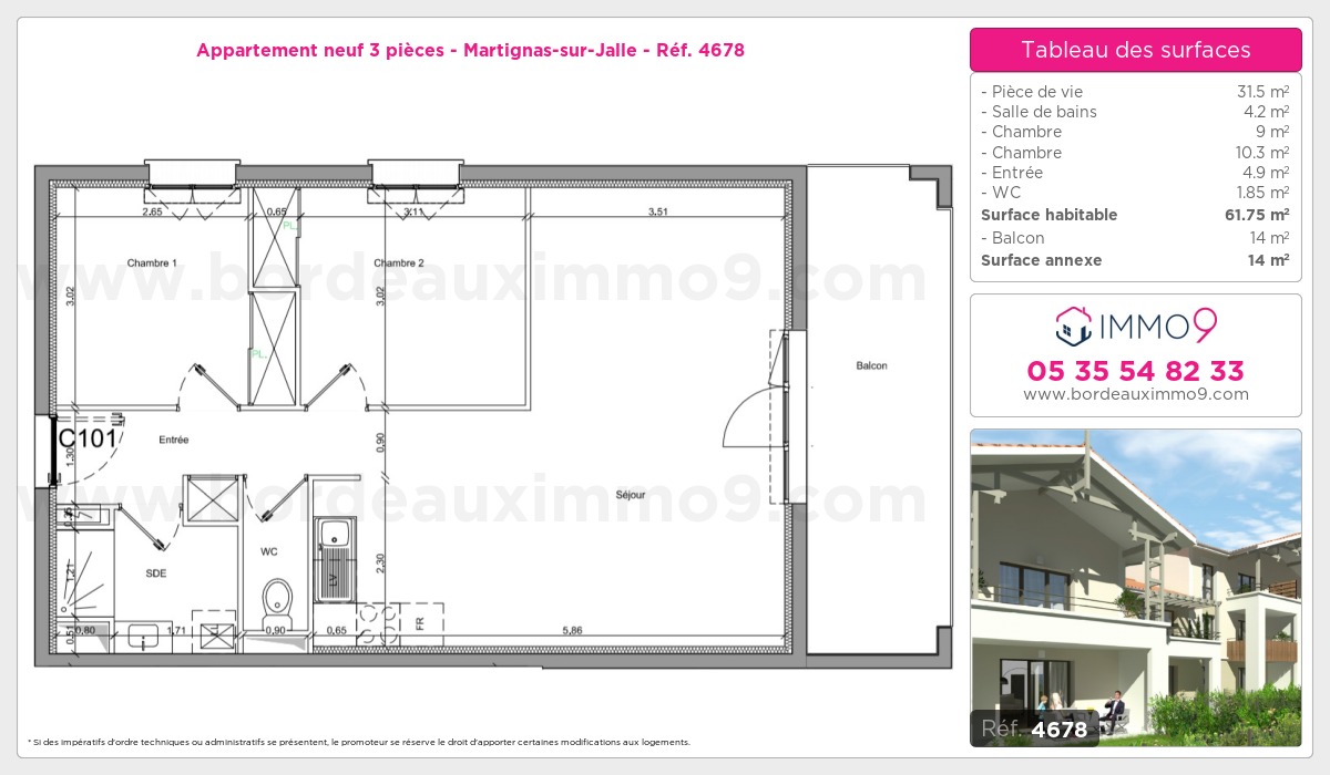 Plan et surfaces, Programme neuf Martignas-sur-Jalle Référence n° 4678