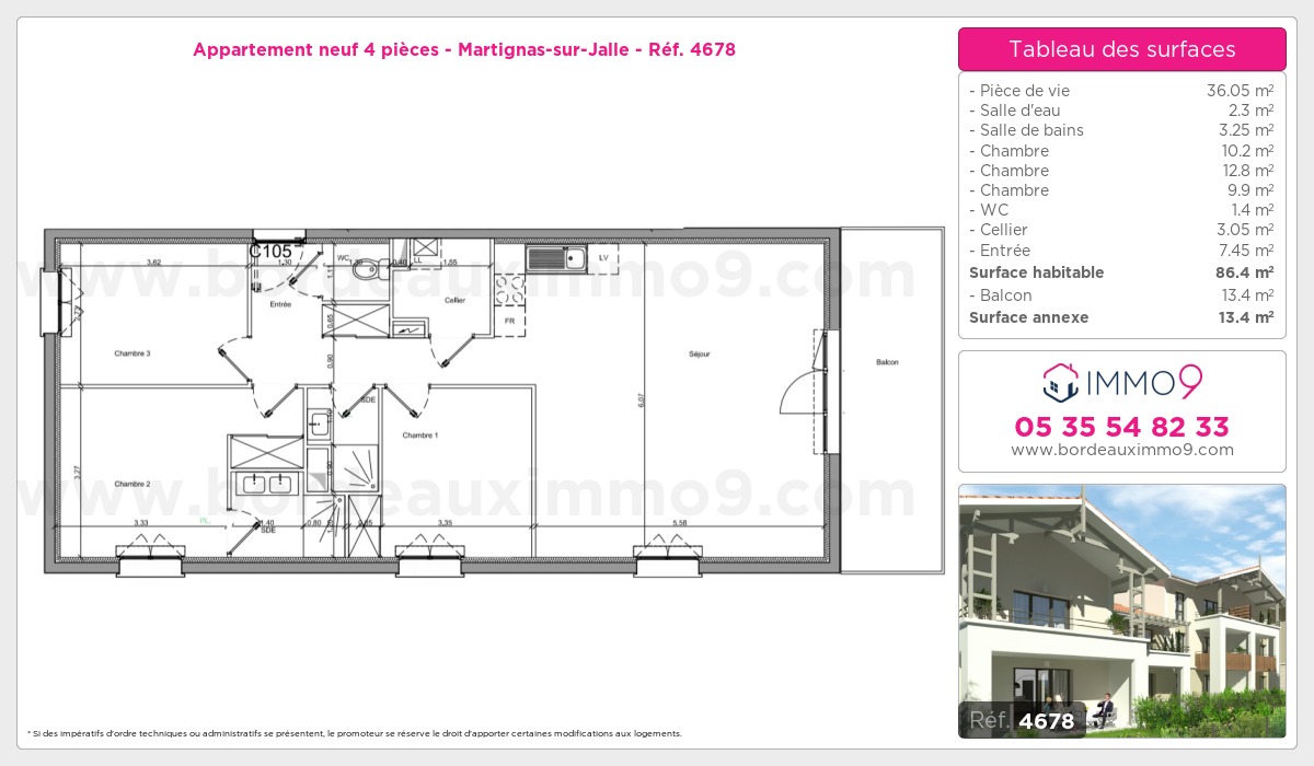 Plan et surfaces, Programme neuf Martignas-sur-Jalle Référence n° 4678