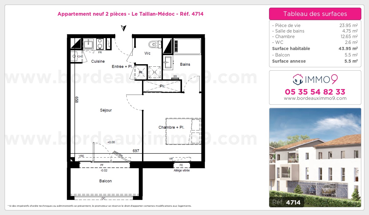Plan et surfaces, Programme neuf Taillan-Médoc Référence n° 4714