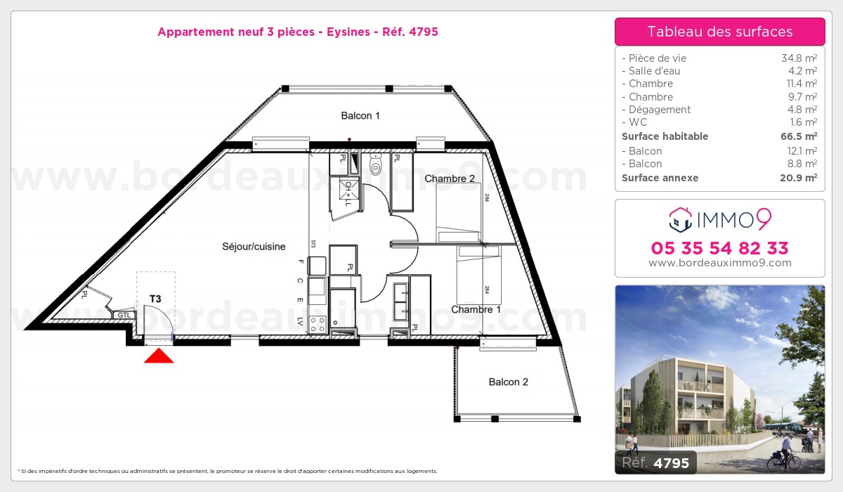 Plan et surfaces, Programme neuf Eysines Référence n° 4795