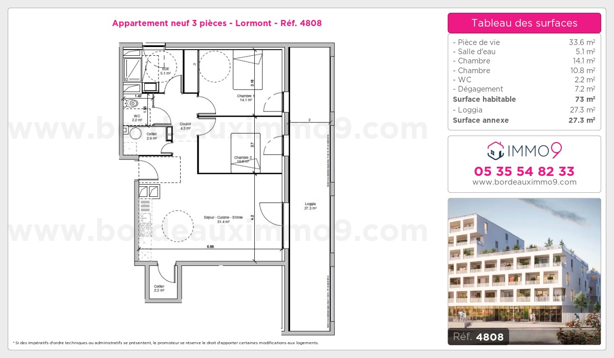 Plan et surfaces, Programme neuf Lormont Référence n° 4808