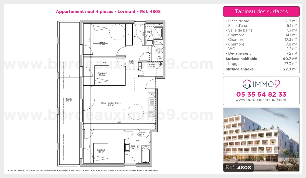 Plan et surfaces, Programme neuf Lormont Référence n° 4808