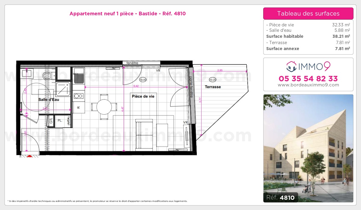 Plan et surfaces, Programme neuf Bordeaux : Bastide Référence n° 4810