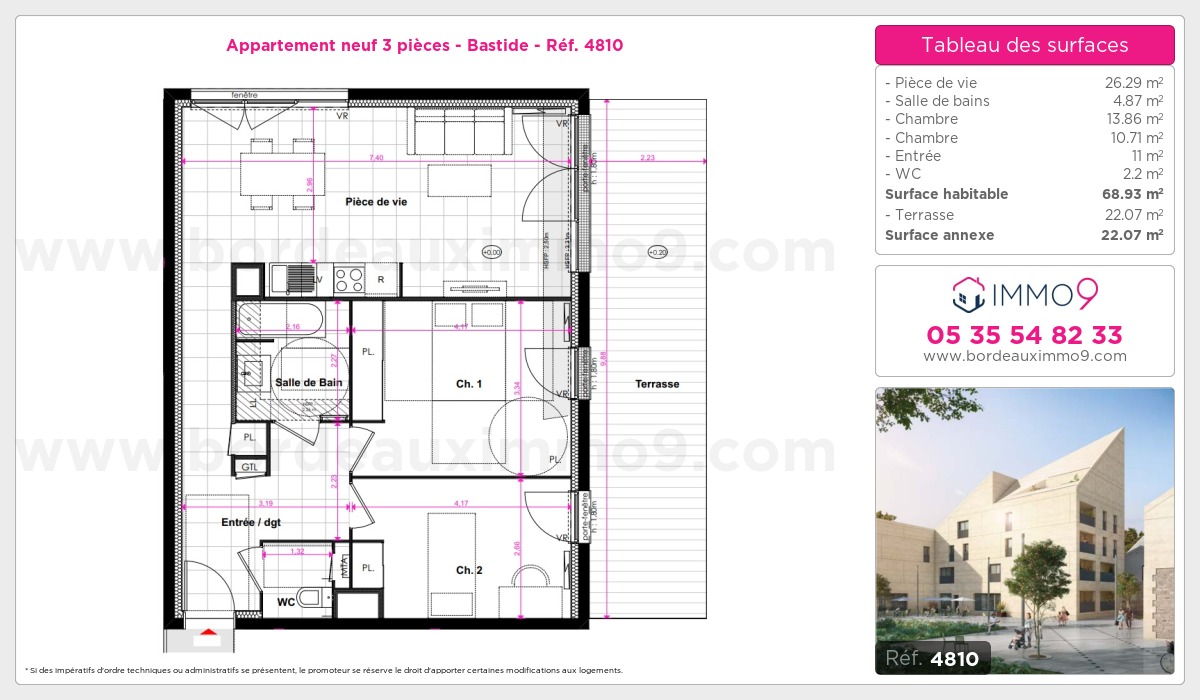 Plan et surfaces, Programme neuf Bordeaux : Bastide Référence n° 4810