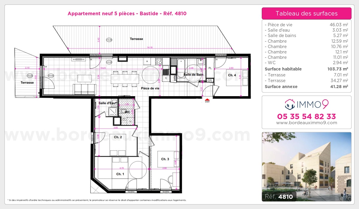 Plan et surfaces, Programme neuf Bordeaux : Bastide Référence n° 4810