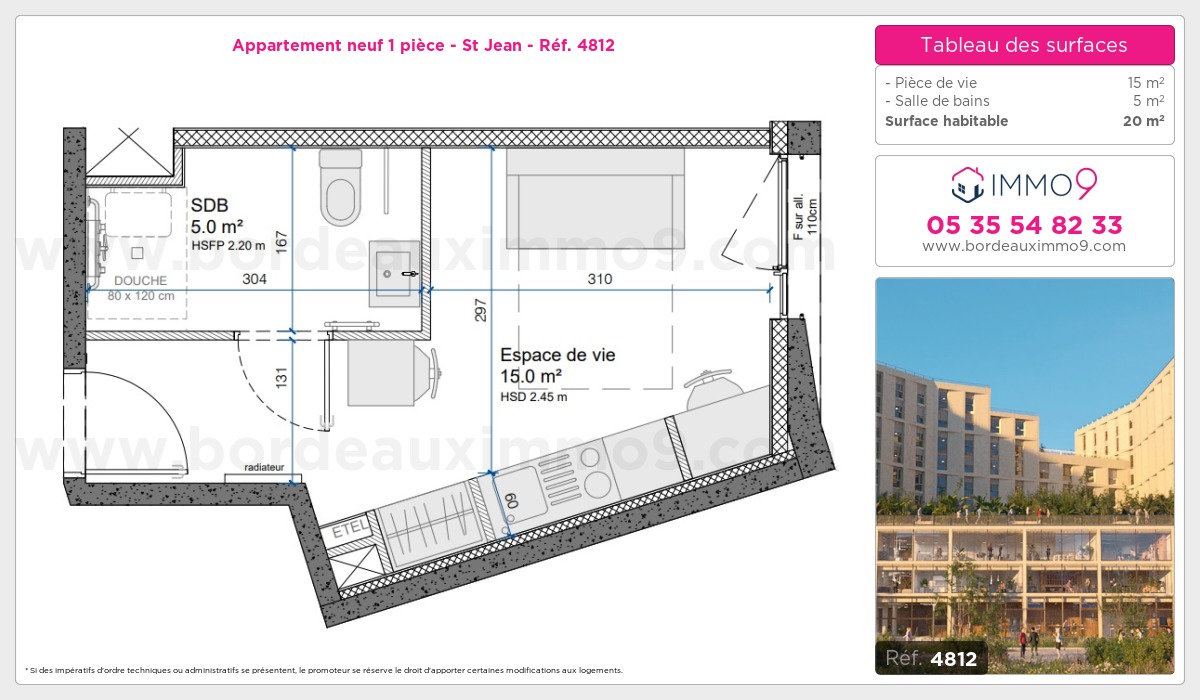 Plan et surfaces, Programme neuf Bordeaux : St Jean Référence n° 4812