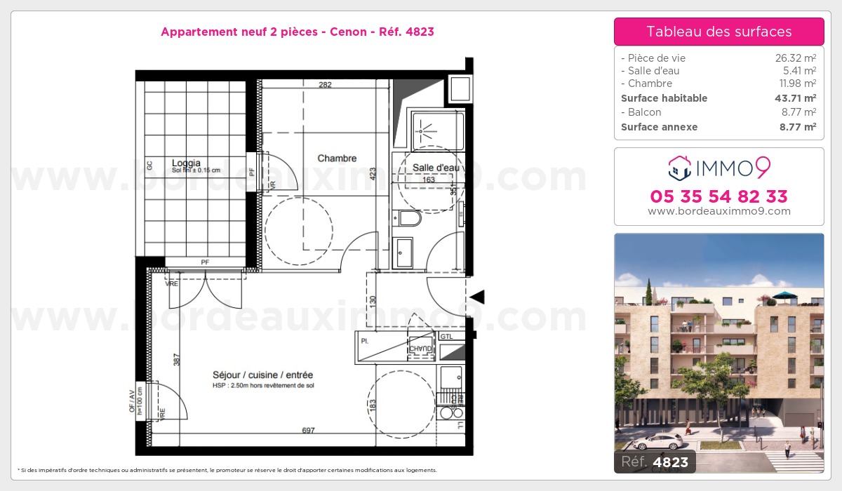 Plan et surfaces, Programme neuf Cenon Référence n° 4823