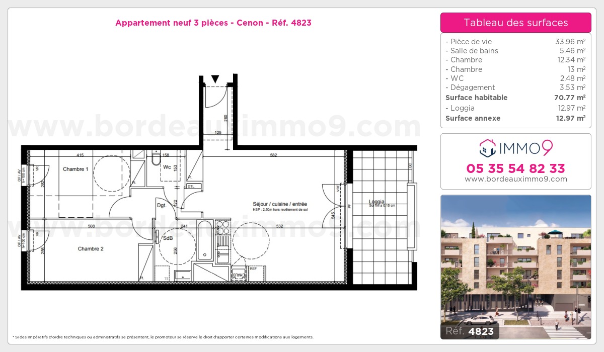 Plan et surfaces, Programme neuf Cenon Référence n° 4823