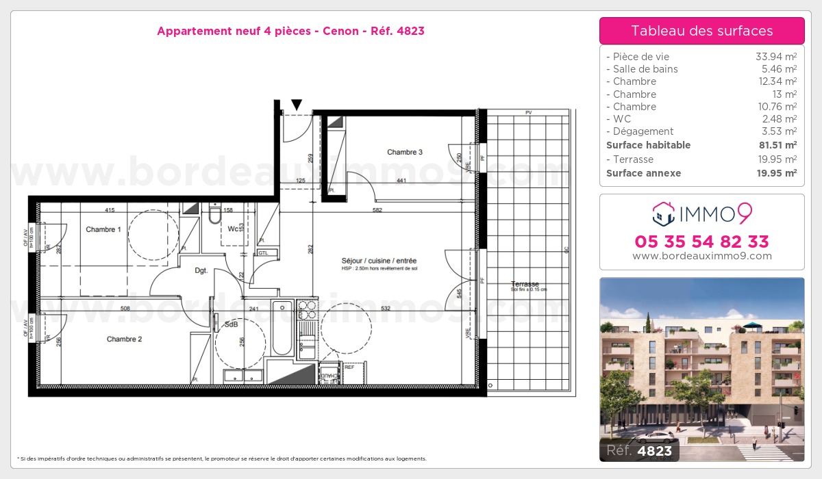 Plan et surfaces, Programme neuf Cenon Référence n° 4823