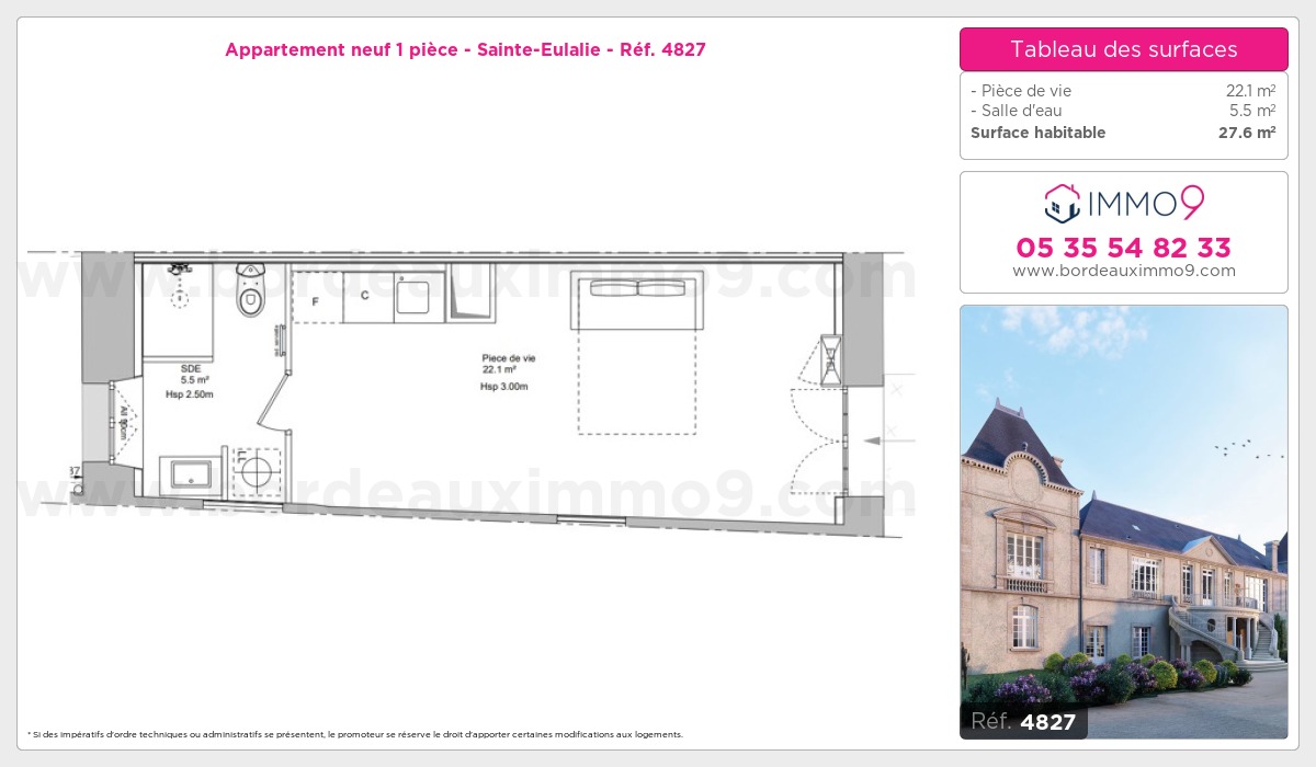 Plan et surfaces, Programme neuf Sainte-Eulalie Référence n° 4827