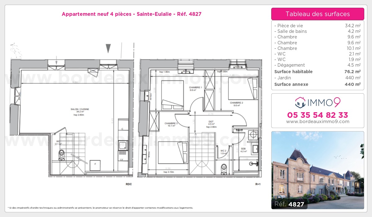 Plan et surfaces, Programme neuf Sainte-Eulalie Référence n° 4827