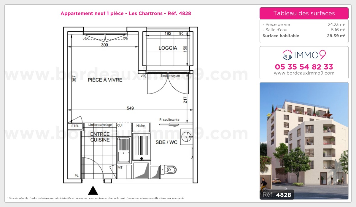 Plan et surfaces, Programme neuf Bordeaux : Chartrons Référence n° 4828
