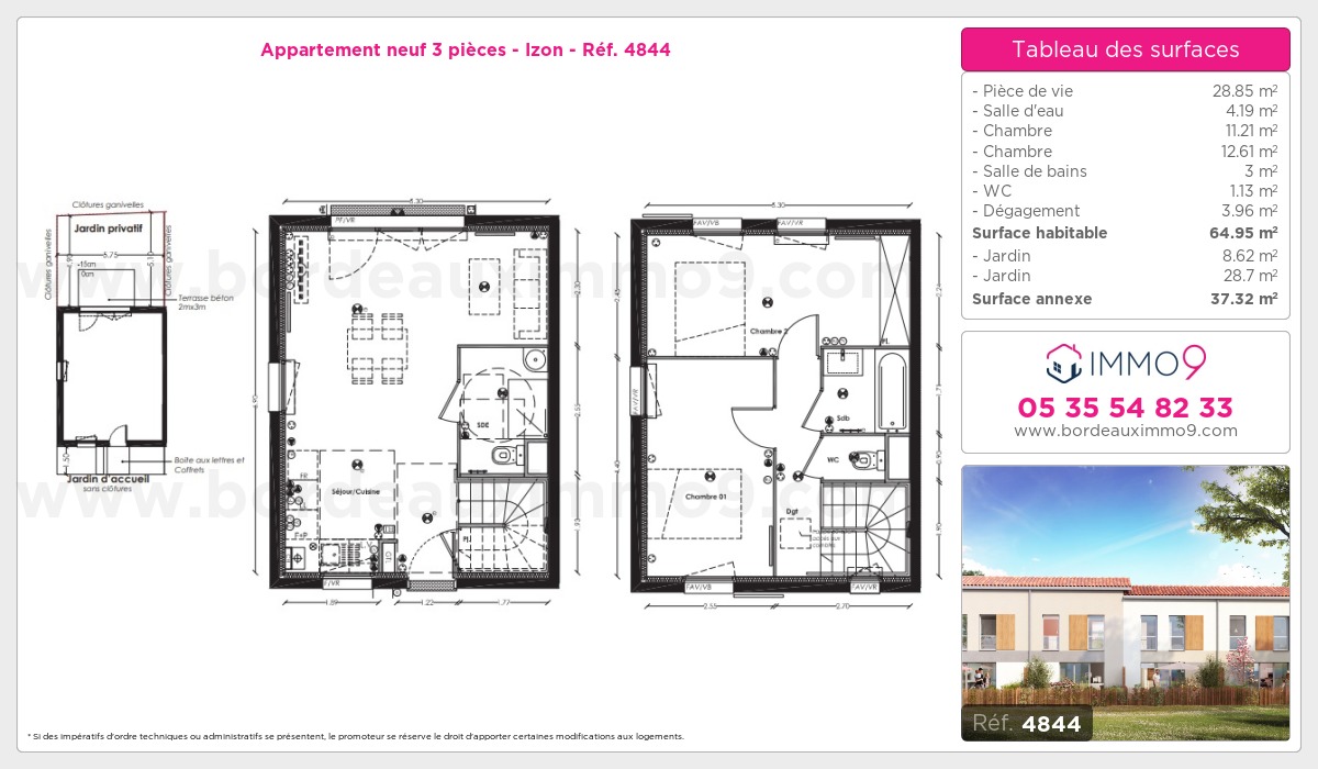 Plan et surfaces, Programme neuf Izon Référence n° 4844