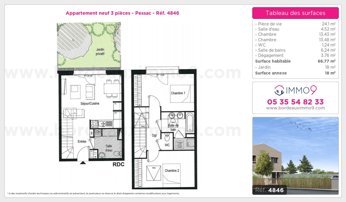 Plan et surfaces, Programme neuf Pessac Référence n° 4846